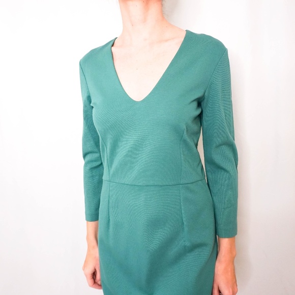 Hugo Boss Teal Long Sleeve Sheath Dress V Neck - Picture 6 of 6